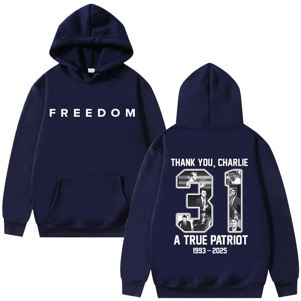 Толстовка с графическим принтом charlie kirk freedom для мужчин и женщин - Фотография_4