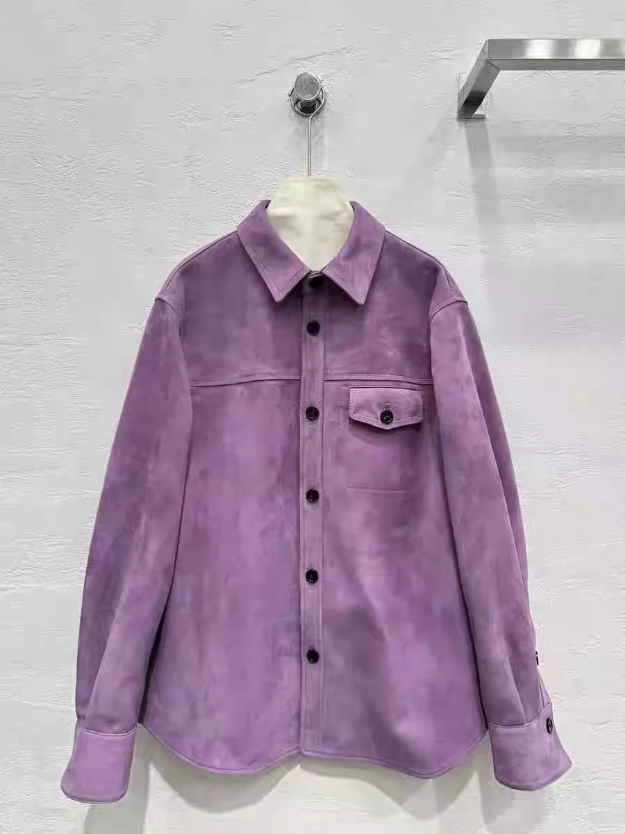 Коричневая куртка из овчины в стиле ретро 2025 года для женщин - Фотография_6