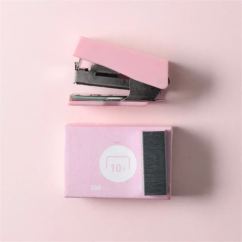 Симпатичный мини-степлер morandi color metal stapler set с 500 шт - Фотография_5