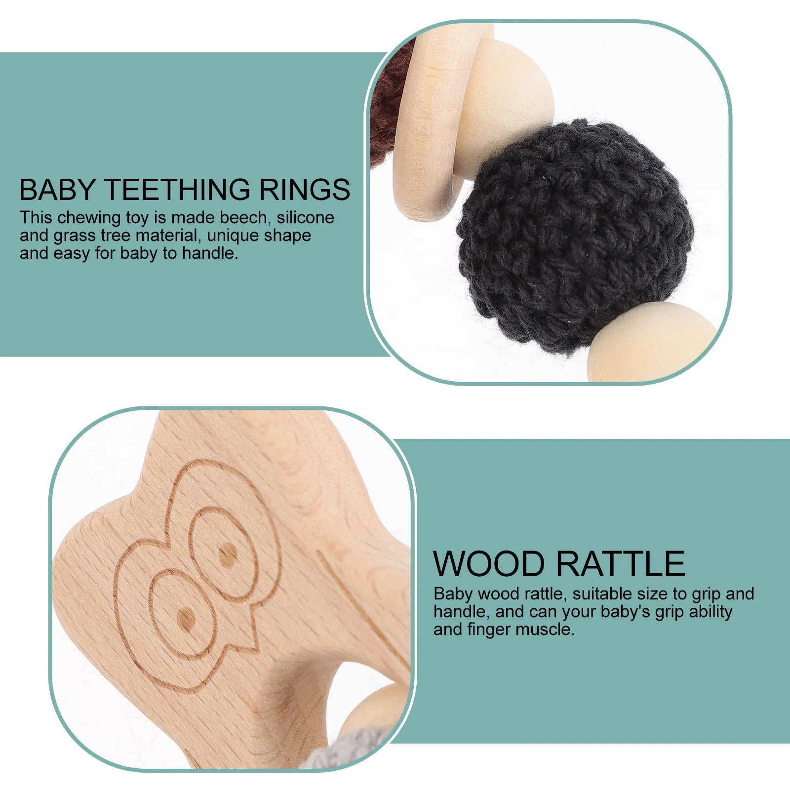 Буковая детская сова-погремушка-прорезыватель для зубов - Фотография_2