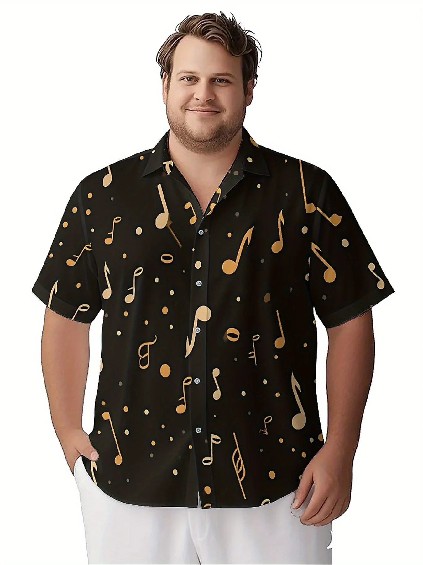 Мужские гавайские рубашки больших размеров с рисунком музыкальной мелодии - Фотография_2