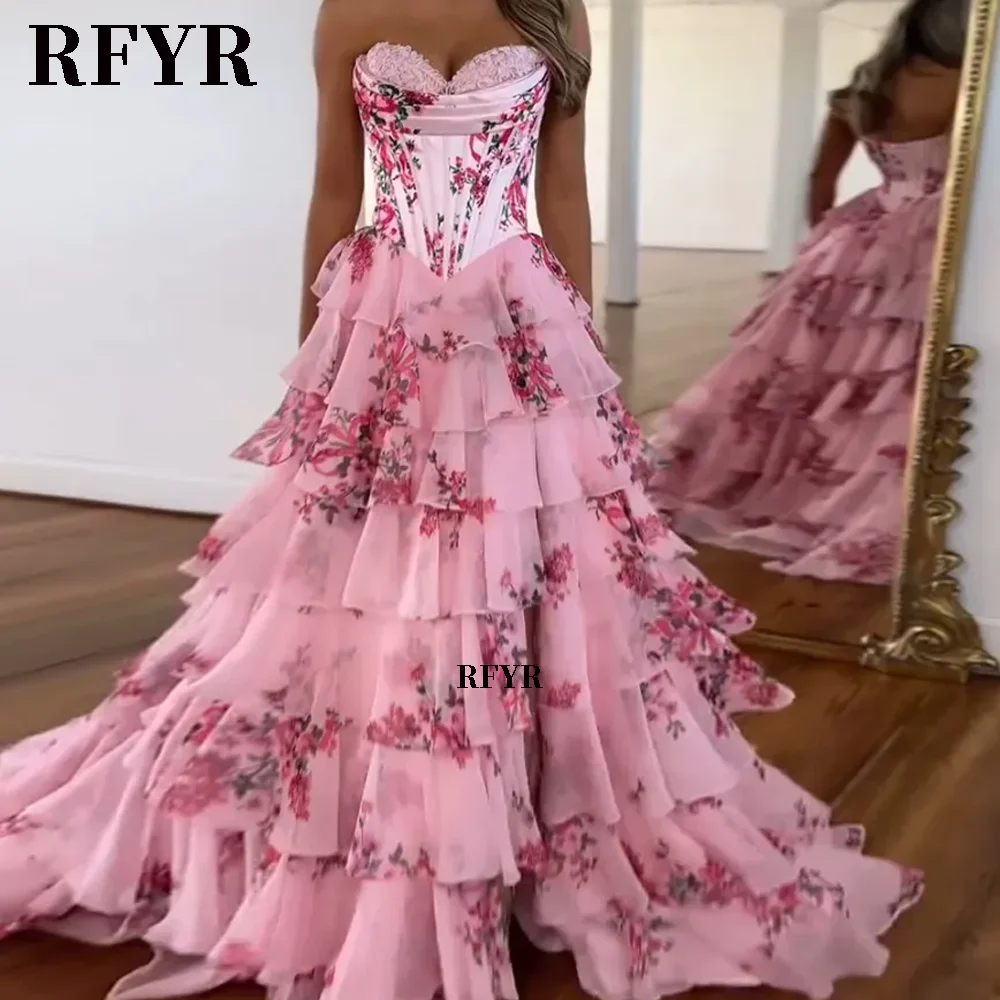 Rfyr a line floral prom vestidos - Фотография_4