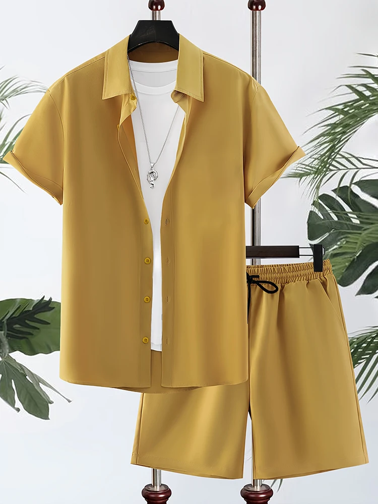 Простая однотонная мужская гавайская рубашка - Фотография_4