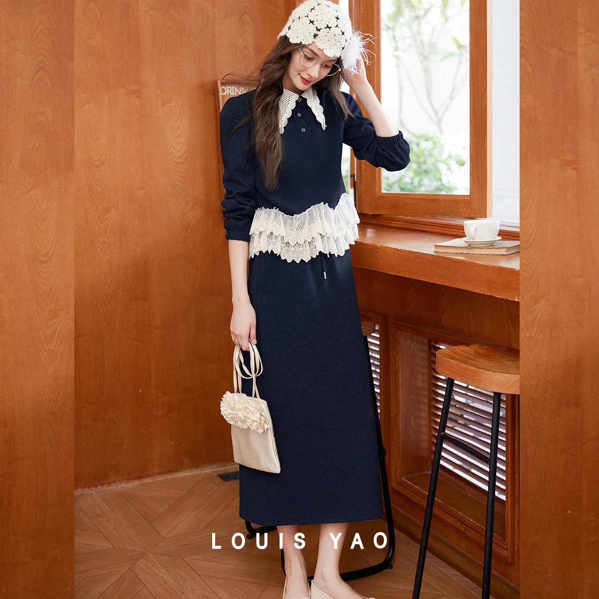 Louis yao кружевной цветной контрастный комплект из двух предметов - Фотография_2
