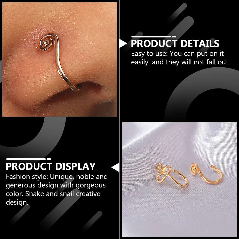 Металлические кольца в носу в форме улитки и змеи