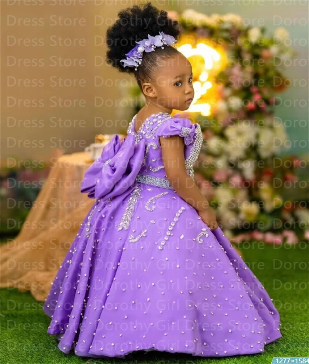 Роскошные платья для девочек с цветочным принтом и бисером лаванды - Фотография_4