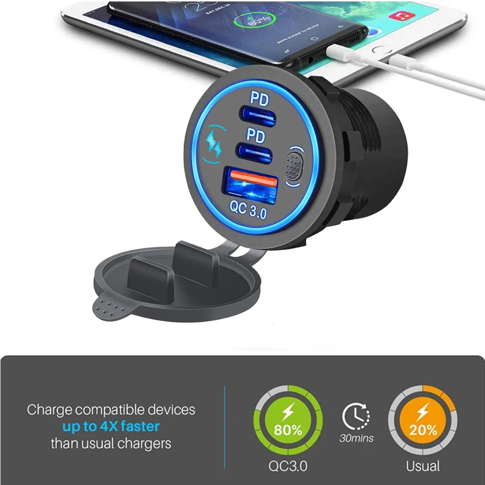 3-портовая розетка для быстрой зарядки с двойной диафрагмой pd и qc 3 - Фотография_3