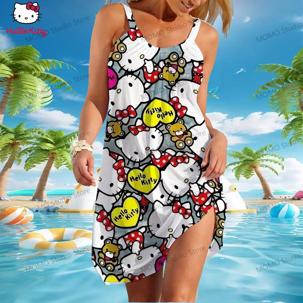Женские пляжные платья kawaii hello kitty y2k s-3xl sanrio - Фотография_6
