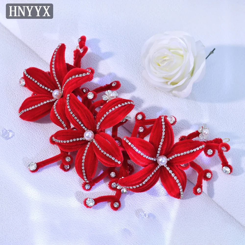 Hnyyx красный 3d головной убор с большими цветами - Фотография_5