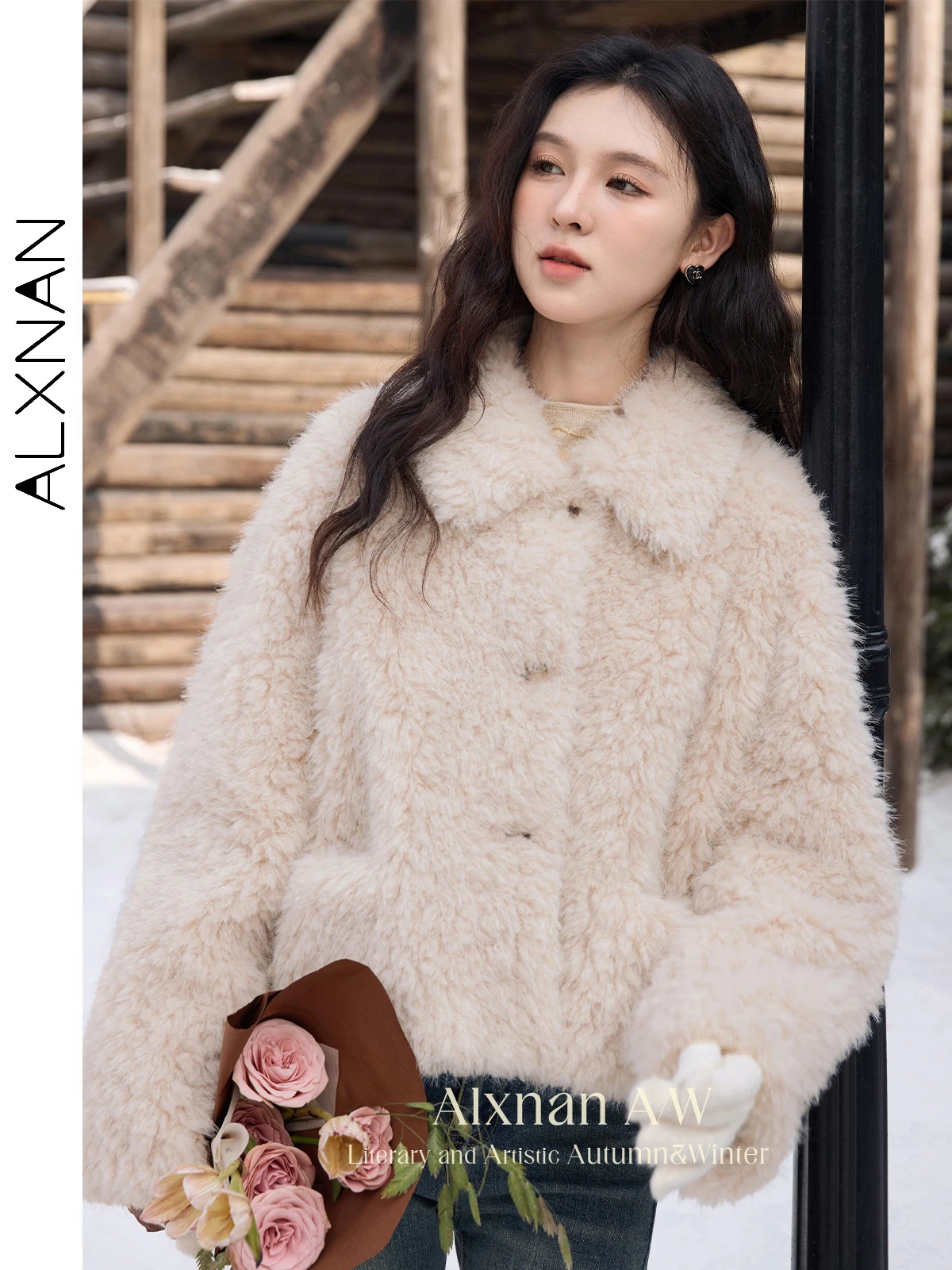 Alxnan теплые куртки из овечьей шерсти для женщин