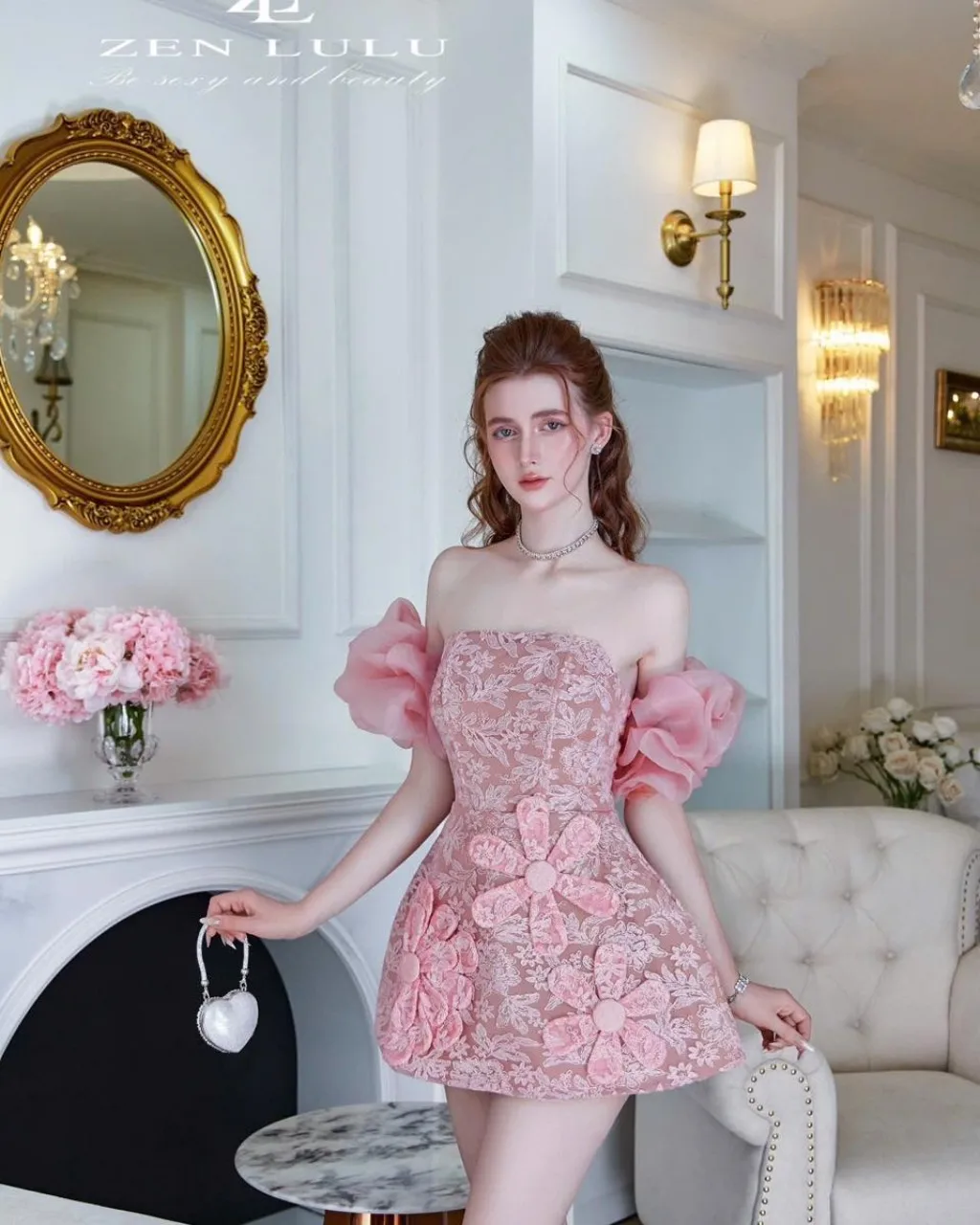 Элегантное розовое кружевное платье - Фотография_2