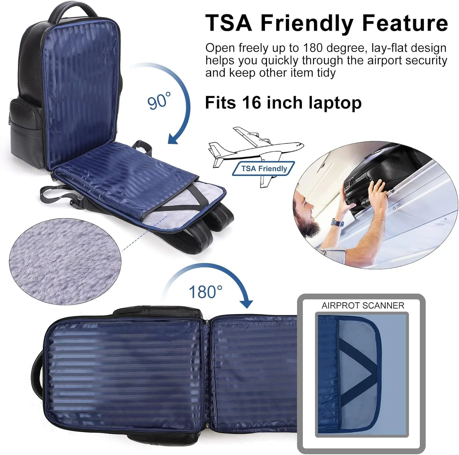 Черный кожаный рюкзак masa kawa для деловых поездок - Фотография_3