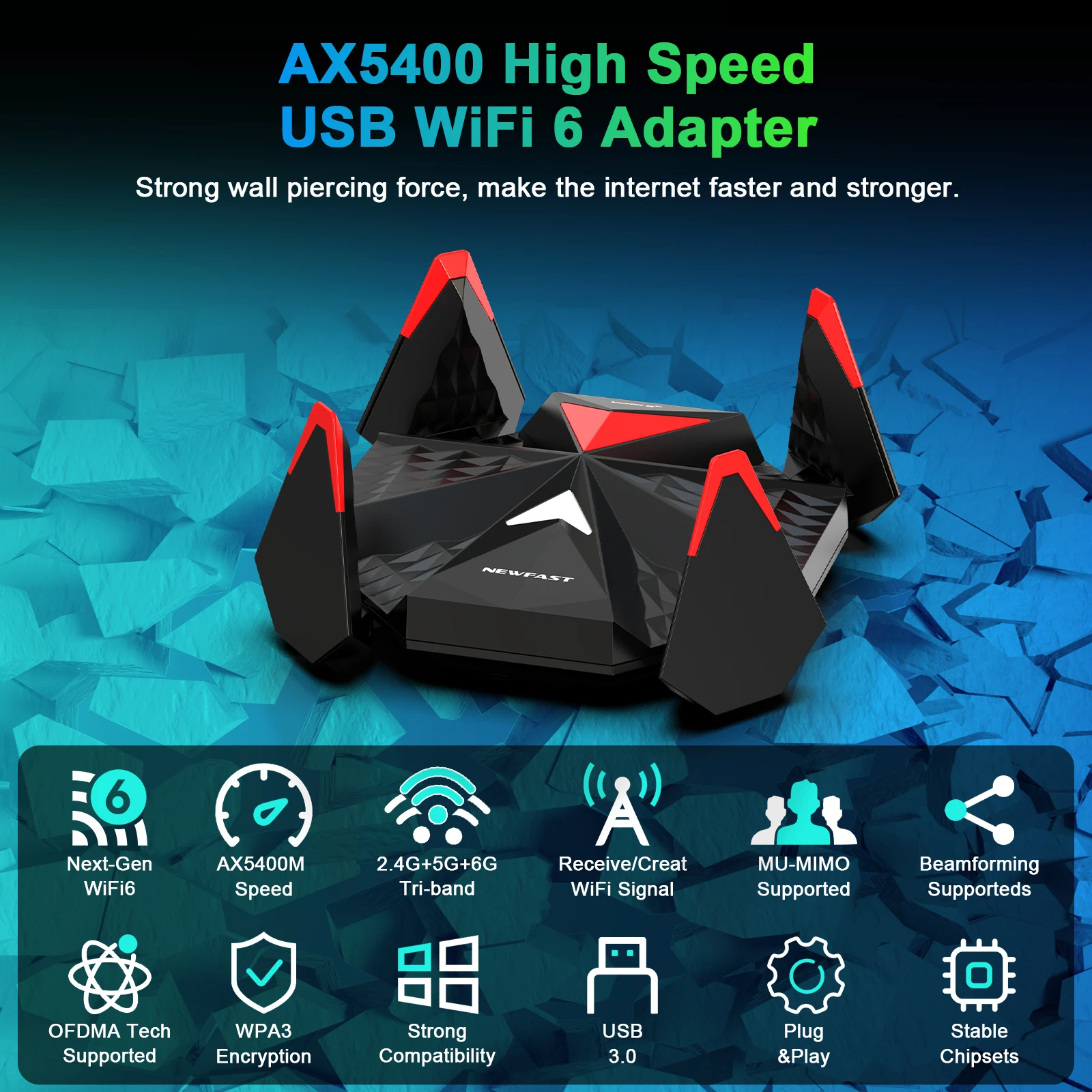 Newfast adaptador wi-fi 6 адаптер usb 3 - Фотография_2