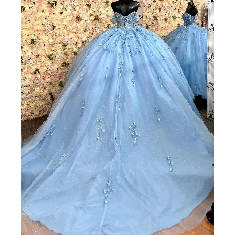 Lorencia блестящее небесно-голубое платье quinceanera - Фотография_2