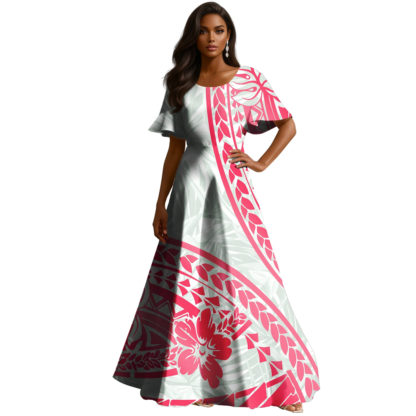 Настраиваемое свободное платье из полинезийского пулетаси с принтом тапа - Фотография_5