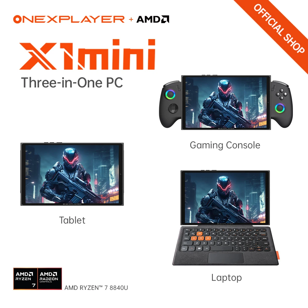 Onexplayer x1 mini amd r7-8840u пк игровая консоль 3 в 1 ноутбук планшет 8