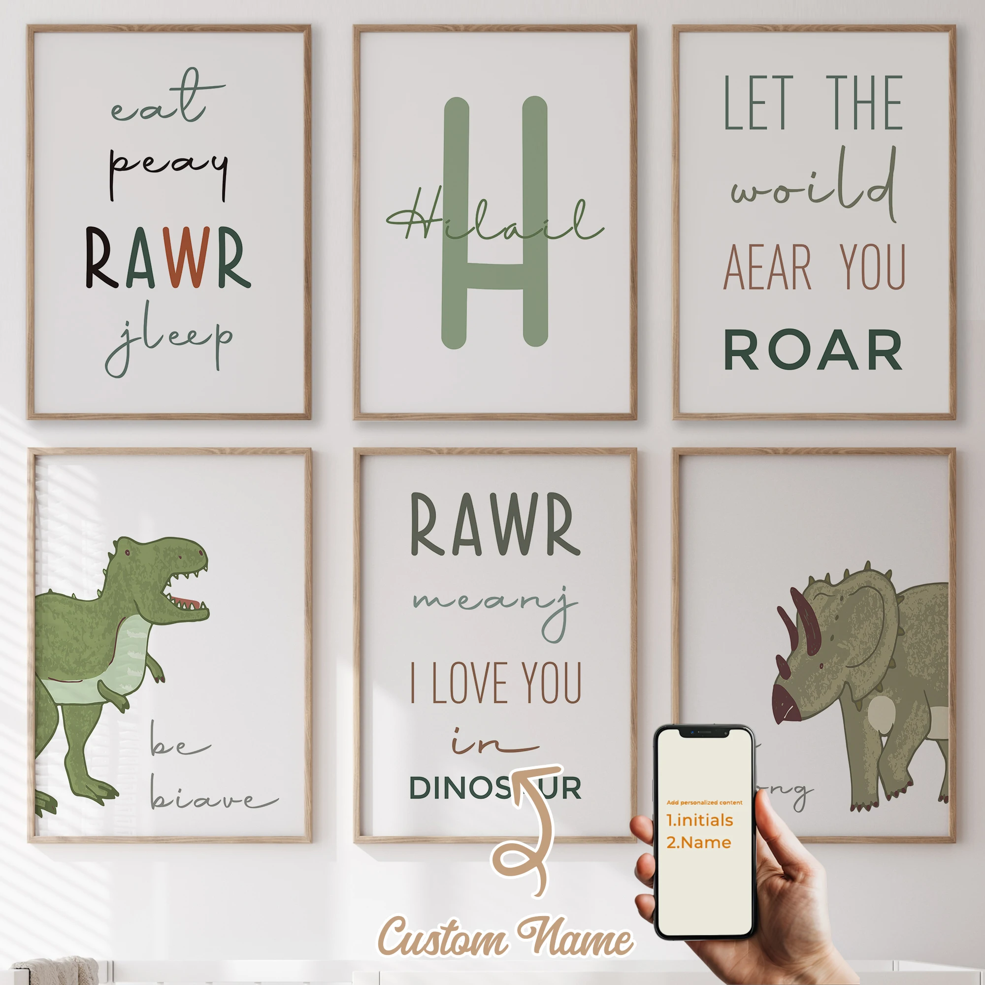 Персонализированное имя с милым мультяшным динозавром