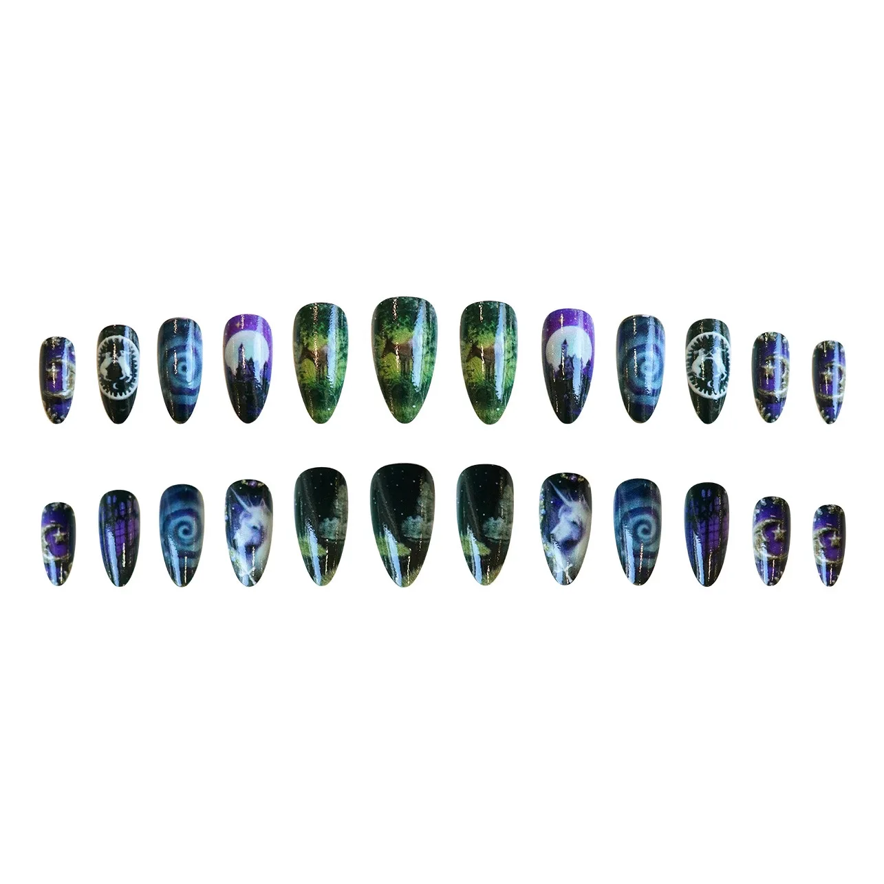 Накладные ногти в стиле фэнтези с небесной лошадью - Фотография_4