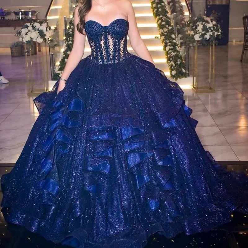 Блестящее темно-синее платье quinceanera - Фотография_2