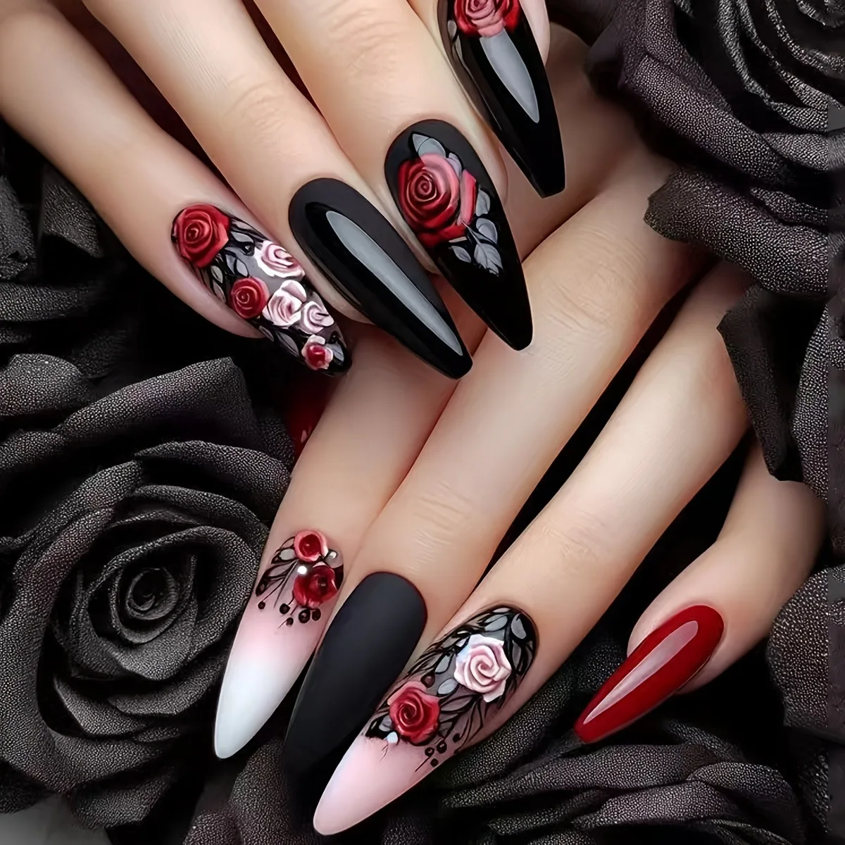 24pcs фиолетовые ногти цветочные - Фотография_2