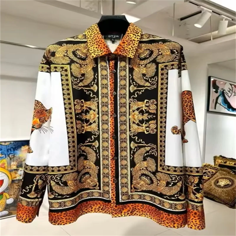 Мужская модная легкая роскошная рубашка с длинным рукавом с принтом - Фотография_6