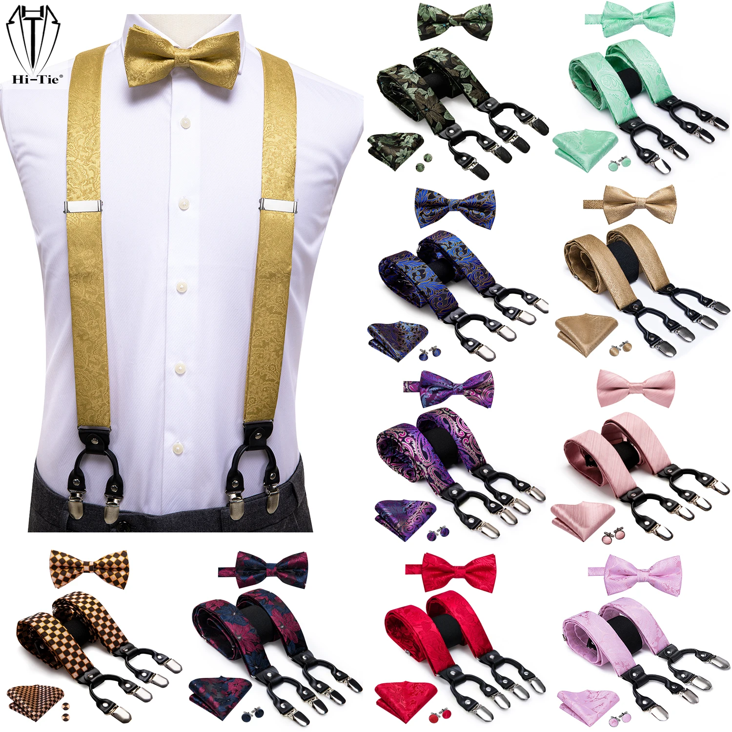 Мужские жаккардовые тканые золотые подтяжки hi-tie