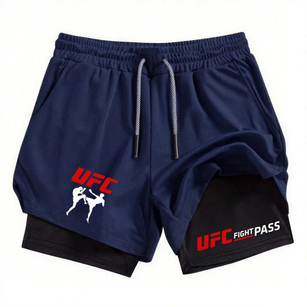 Мужские спортивные шорты 2-в-1 с логотипом ufc - Фотография_3