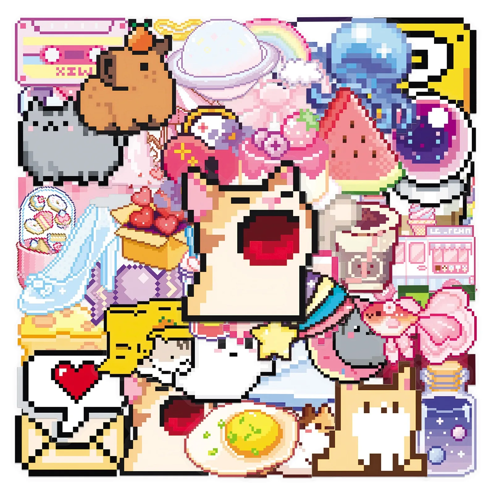 Милые розовые пиксельные прозрачные наклейки для девочек