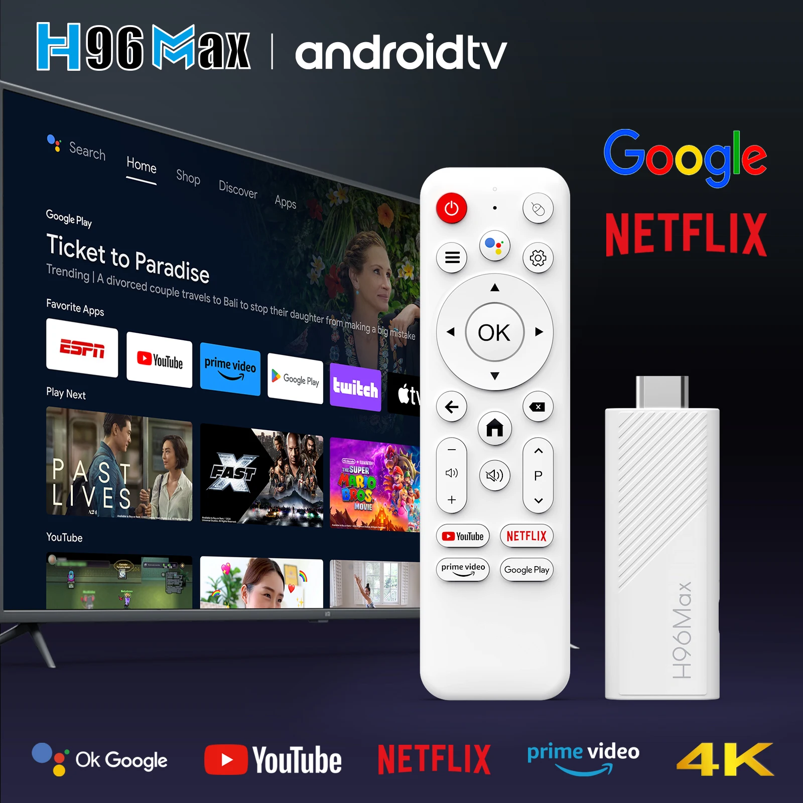 H96 max h313 mini smart tv stick 4k hd android14 quad core wifi6 bt5