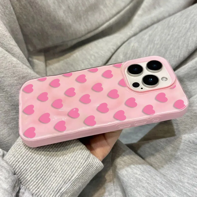 Ins корейский чехол с текстурой розового сердца для iphone 16 - Фотография_6