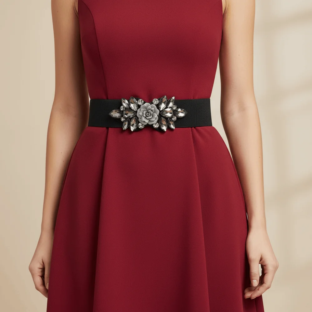 Повседневные эластичные пояса с цветком розы - Фотография_3