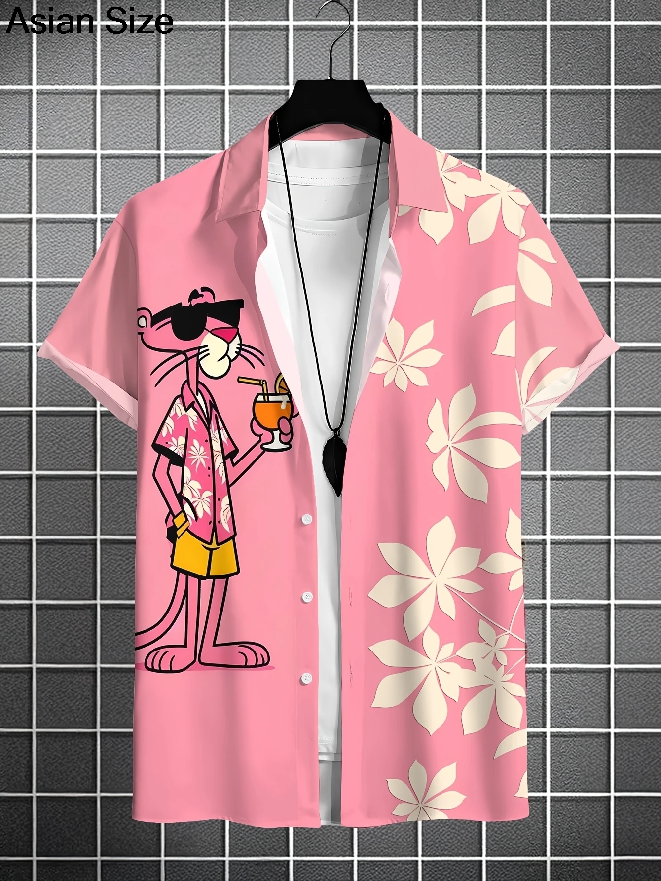 Мужская рубашка с короткими рукавами и лацканами с рисунком леопарда - Фотография_3