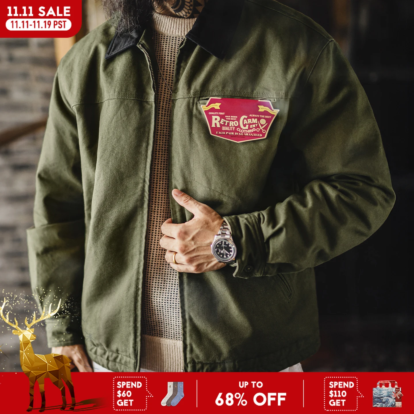 Винтажная мужская куртка maden j001 detroit с воротником с лацканами