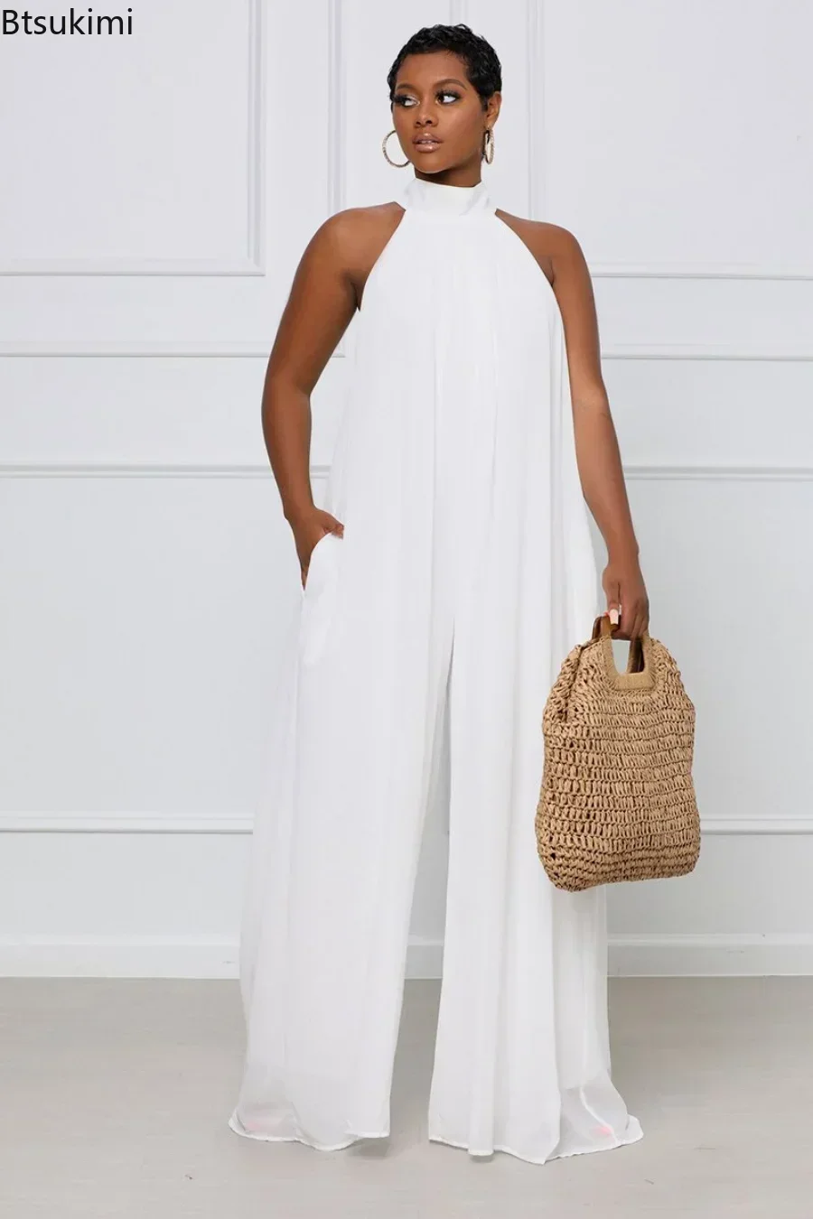 Женские летние шифоновые свободные комбинезоны без рукавов - Фотография_5