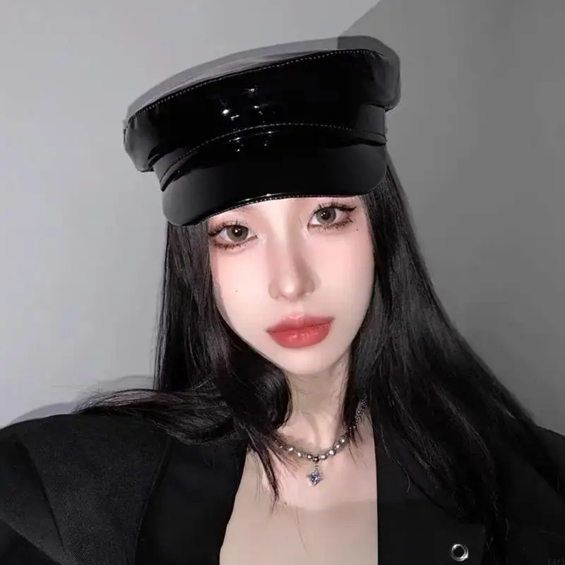 L5ya глянцевый черный берет шляпа - Фотография_5