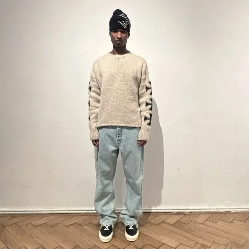 Американский уличный ретро персонализированный свитер из шерсти с крестом - Фотография_3