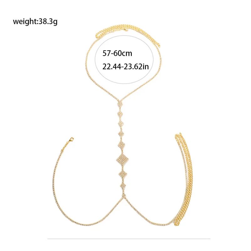 Женская цепочка на грудь с геометрическим ромбом и стразами - Фотография_5