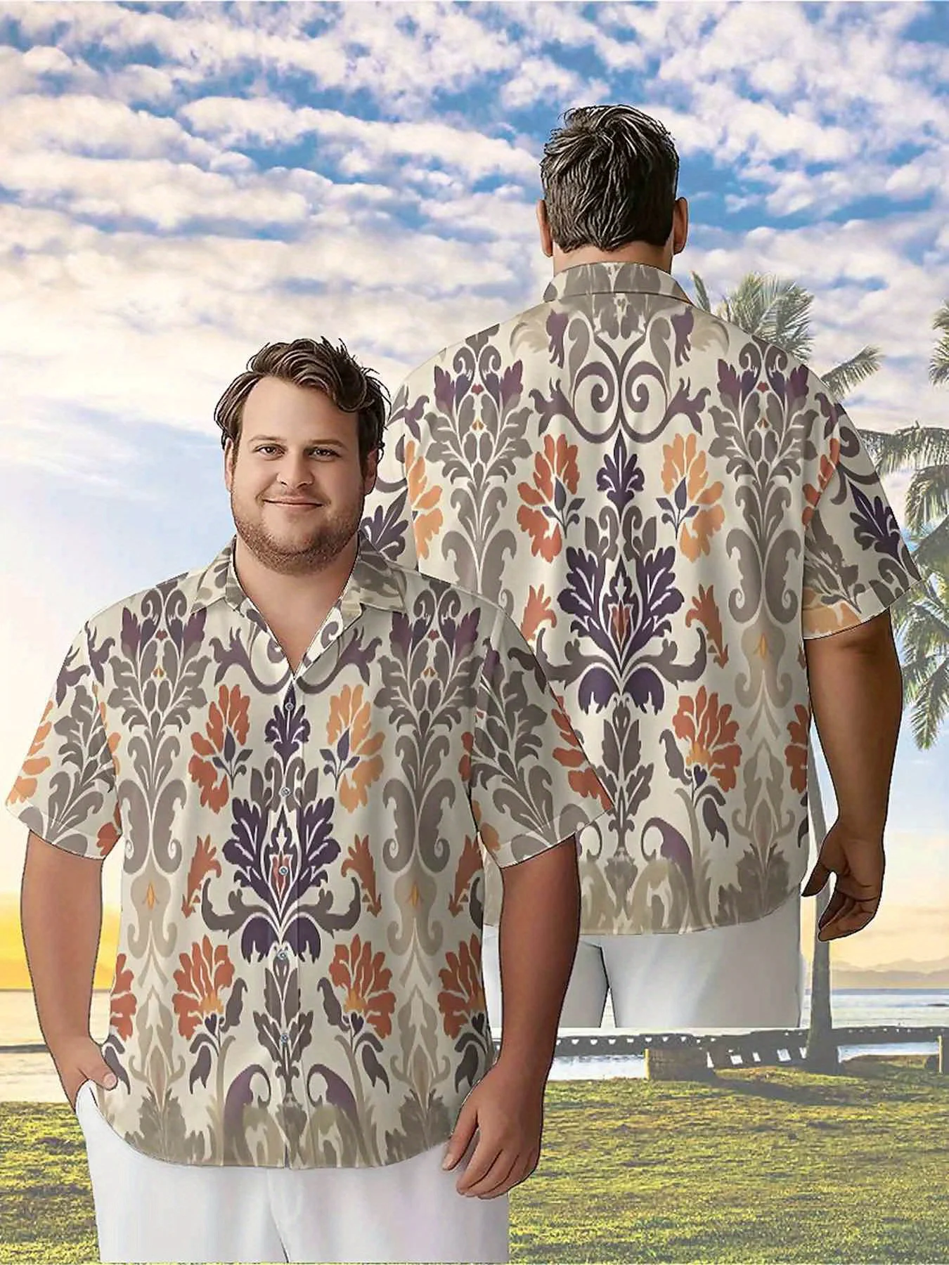 Мужские гавайские рубашки больших размеров с винтажным цветочным узором