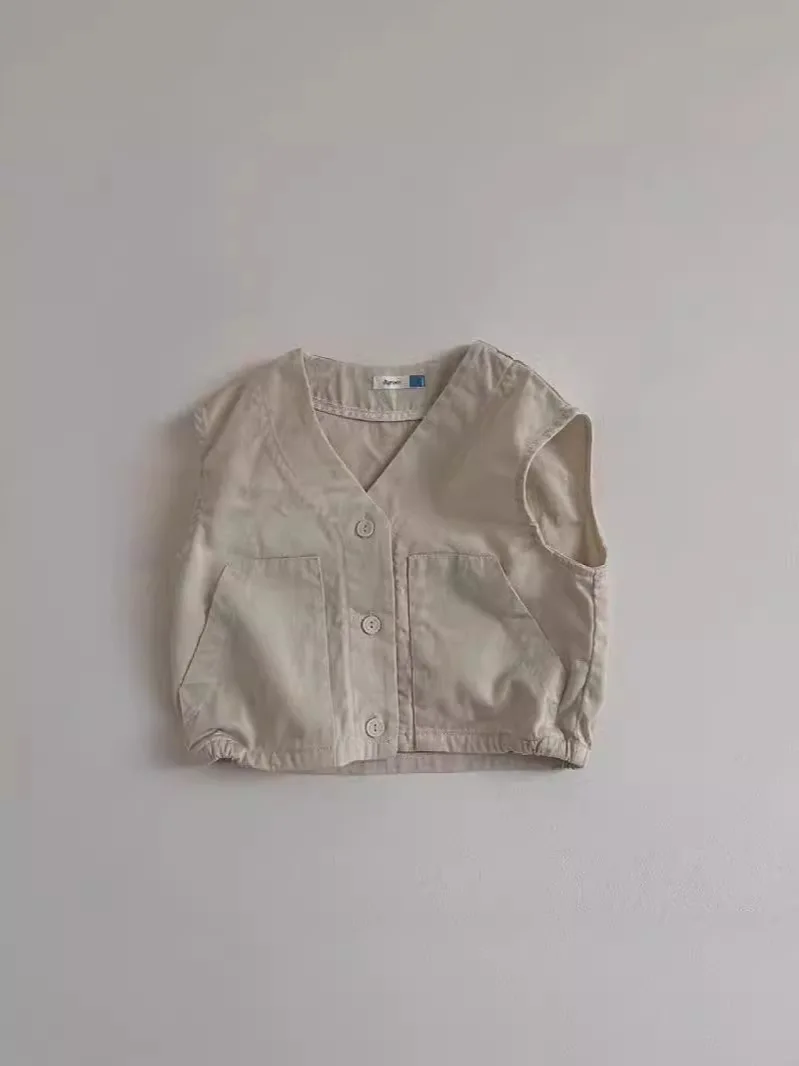 Весенний новый детский джинсовый жилет без рукавов - Фотография_4