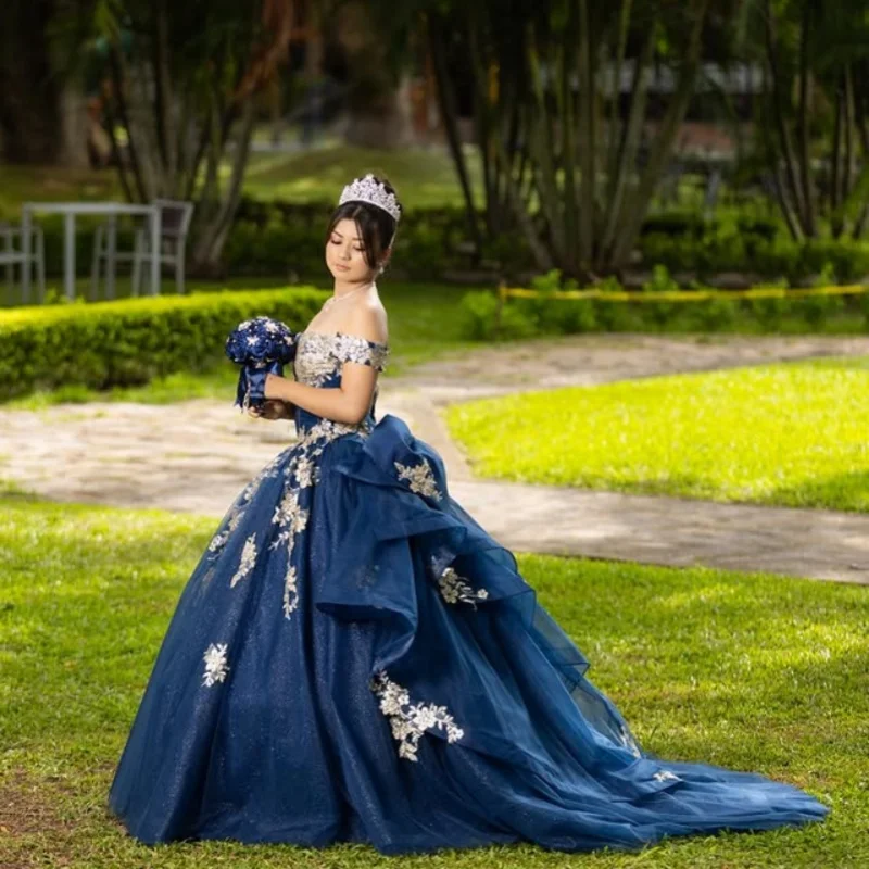 Блестящие темно-синие платья quinceanera по индивидуальному заказу - Фотография_3