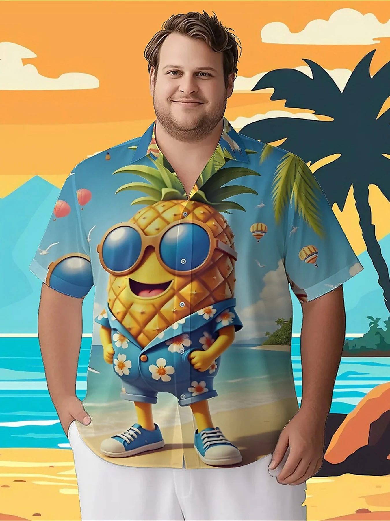 Мужские гавайские рубашки больших размеров с тропическим рисунком ананаса