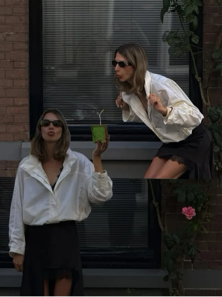 Повседневная закрытая однотонная куртка с завязками на талии - Фотография_2