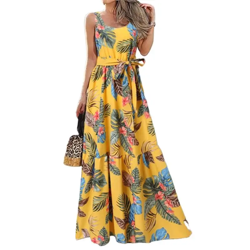 Летние длинные платья без рукавов с цветочным принтом - Фотография_6