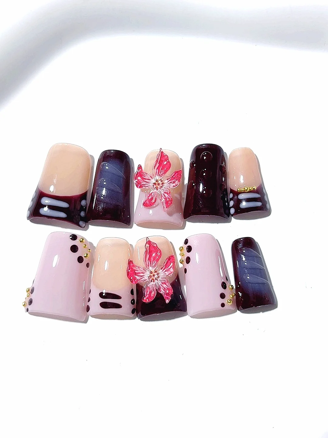 Розовый бордовый 3d цветочный горошек - Фотография_2