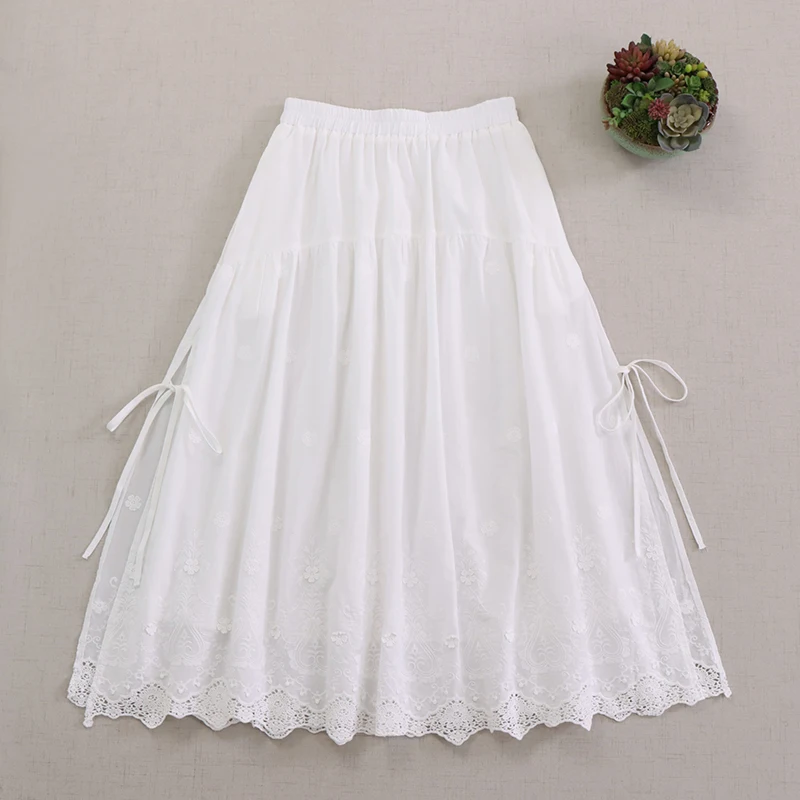 Японская однотонная юбка из 100% хлопка с вышивкой для девочек - Фотография_2