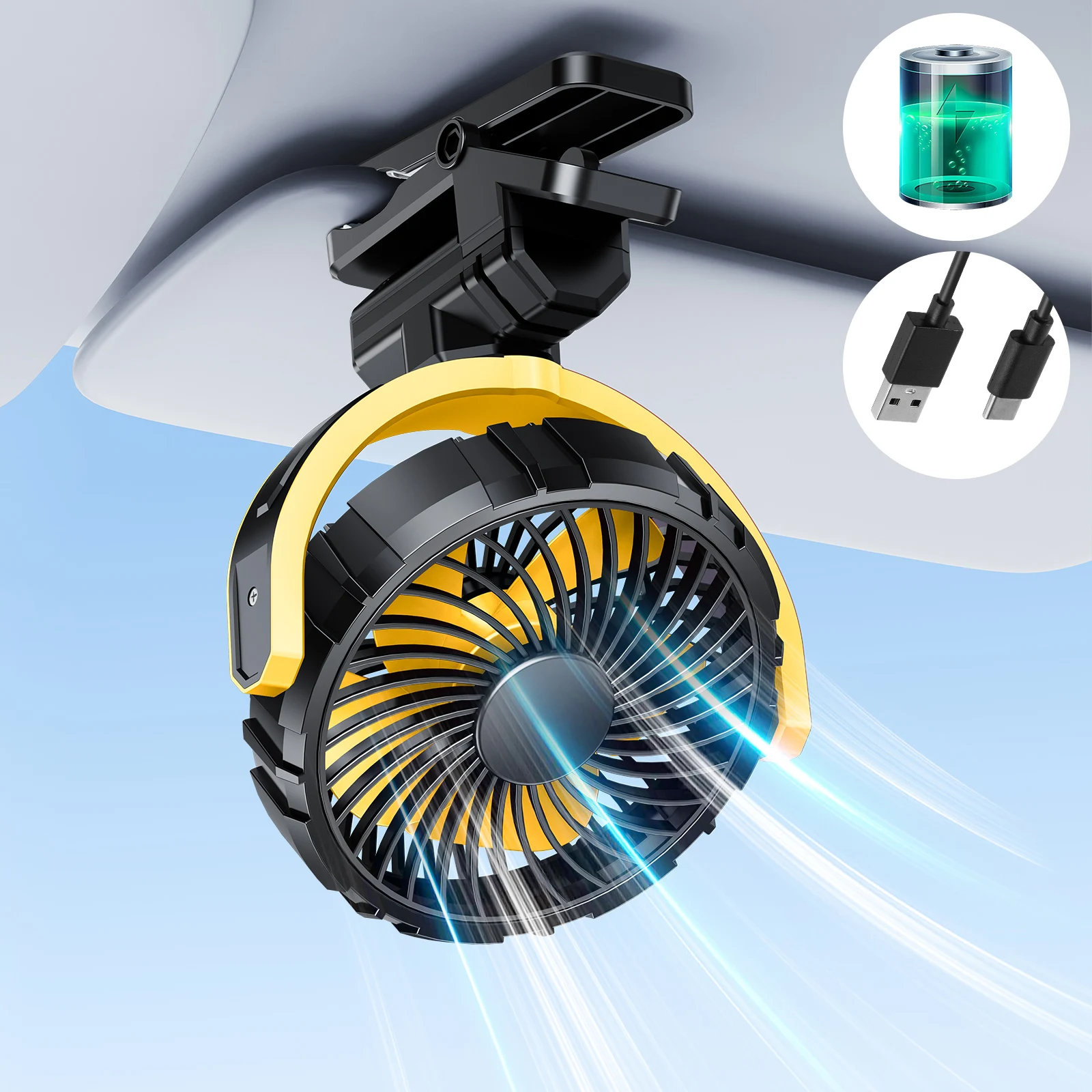 Портативный автомобильный вентилятор eary с аккумулятором - Фотография_3