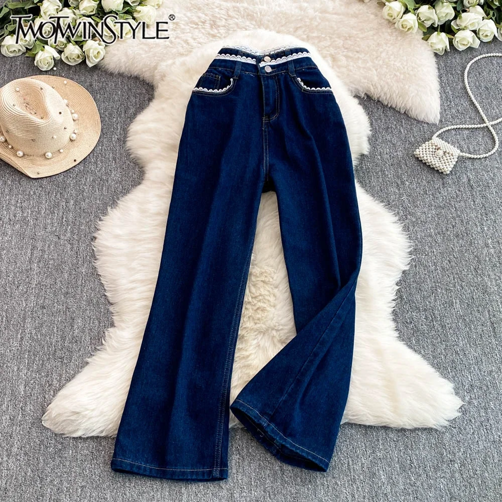 Twotwinstyle новые шикарные джинсовые брюки с цветными блоками для женщин