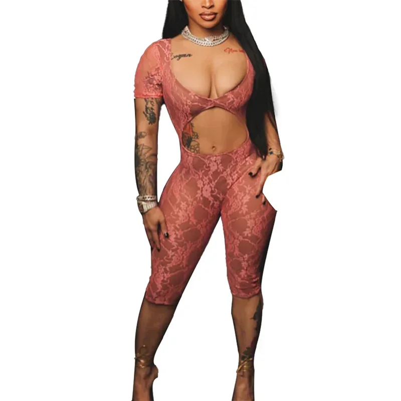 Женский сексуальный кружевной комбинезон с вырезами по центру - Фотография_4