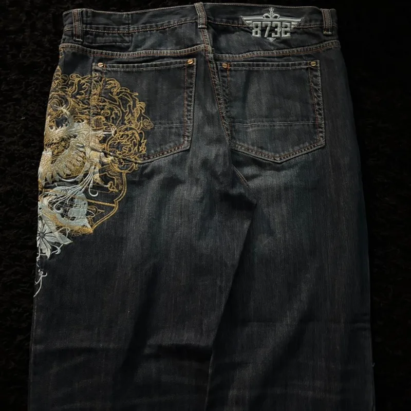 Американские новые модные мешковатые джинсы с вышивкой большого размера - Фотография_6