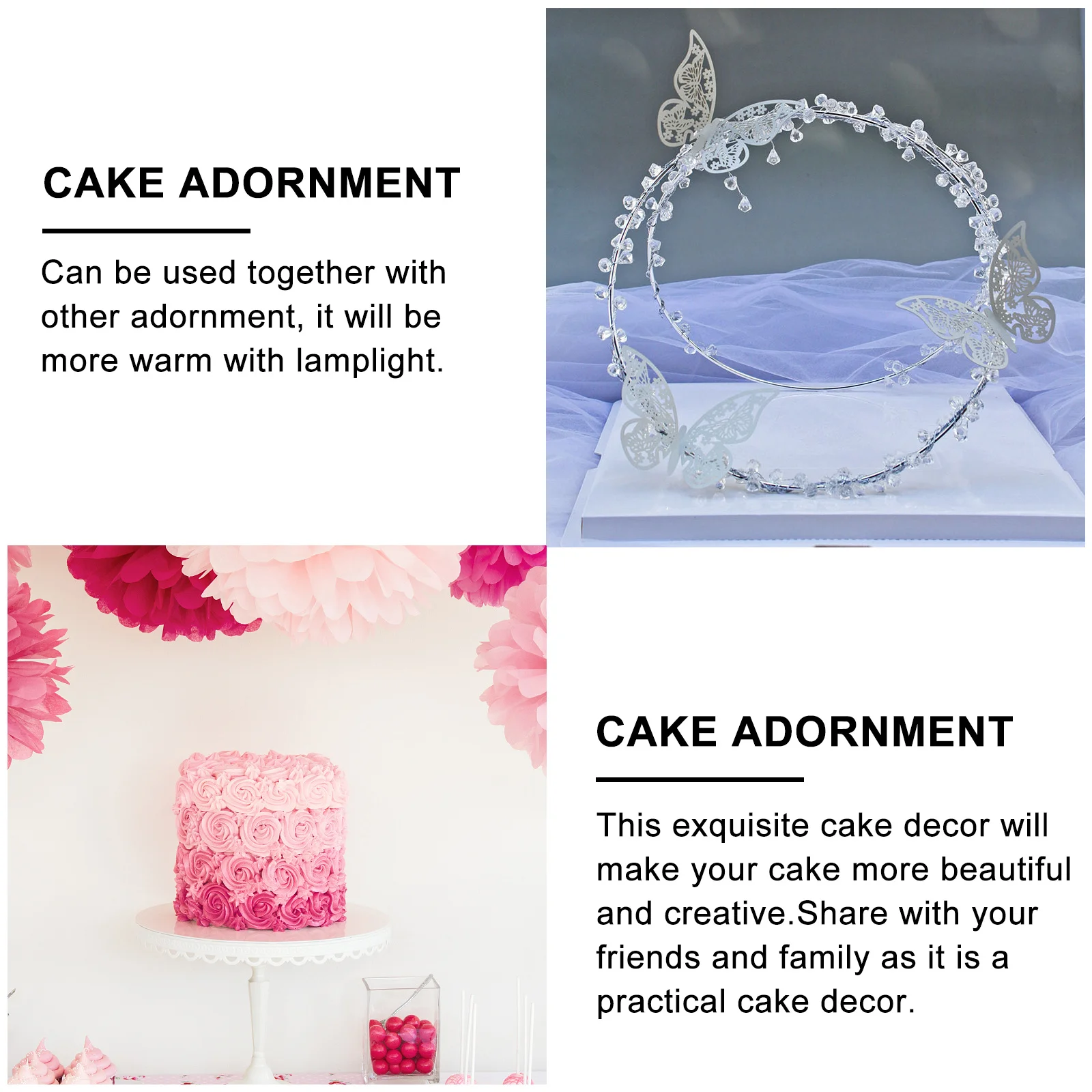 1 комплект, набор украшений для торта со стразами и бабочкой - Фотография_2